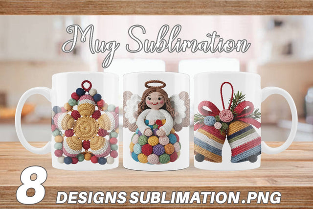 Mug Wrap Crochet Christmas Sublimation artnoy 