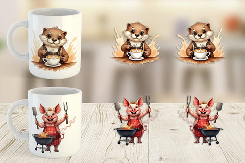 Mug Wrap Culinary Cuties Professional Animal Chefs Sublimation artnoy 
