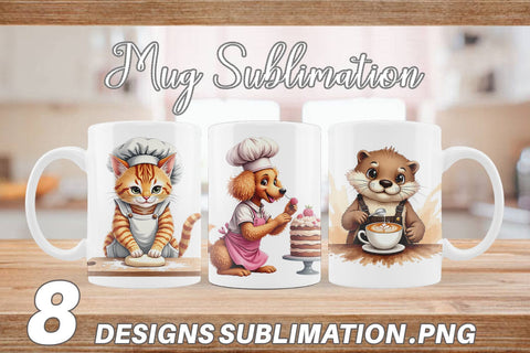 Mug Wrap Culinary Cuties Professional Animal Chefs Sublimation artnoy 