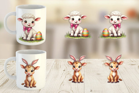 Mug Wrap Cute Baby Farm Animals Easter Watercolor Sublimation artnoy 