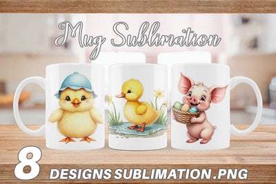 Mug Wrap Cute Baby Farm Animals Easter Watercolor Sublimation artnoy 