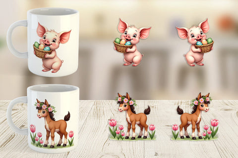 Mug Wrap Cute Baby Farm Animals Easter Watercolor Sublimation artnoy 