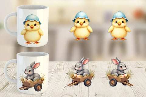 Mug Wrap Cute Baby Farm Animals Easter Watercolor Sublimation artnoy 