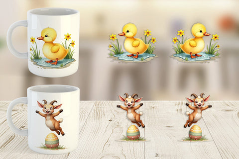 Mug Wrap Cute Baby Farm Animals Easter Watercolor Sublimation artnoy 