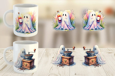 Mug Wrap Cute Barista Coffee Ghost Sublimation artnoy 