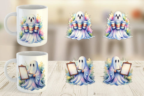 Mug Wrap Cute Barista Coffee Ghost Sublimation artnoy 