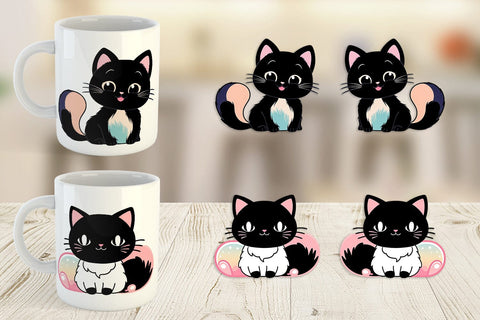 Mug Wrap Cute Black Cat Sublimation artnoy 