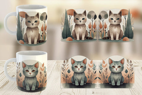 Mug Wrap Cute Cat and Organic Forms Sublimation artnoy 