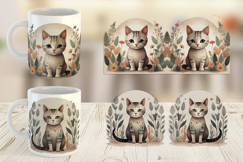 Mug Wrap Cute Cat and Organic Forms Sublimation artnoy 