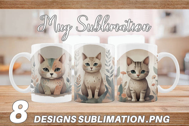 Mug Wrap Cute Cat and Organic Forms Sublimation artnoy 