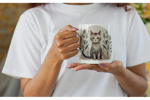 Mug Wrap Cute Cat and Organic Forms Sublimation artnoy 