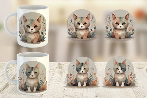 Mug Wrap Cute Cat and Organic Forms Sublimation artnoy 