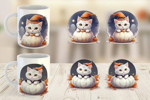 Mug Wrap Cute Cat Halloween Sublimation artnoy 
