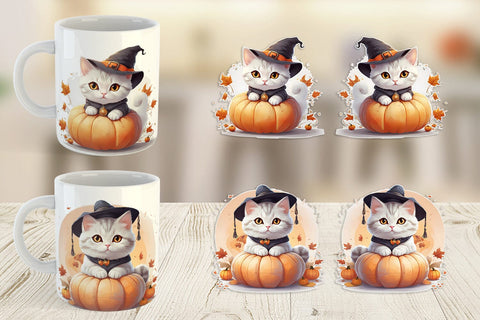 Mug Wrap Cute Cat Halloween Sublimation artnoy 