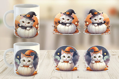 Mug Wrap Cute Cat Halloween Sublimation artnoy 