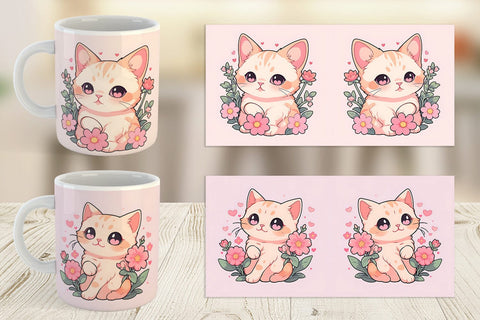 Mug Wrap Cute Cat Illustration Sublimation artnoy 