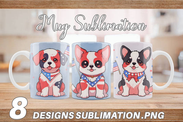 Mug Wrap Cute Dog Patriotic Sublimation artnoy 