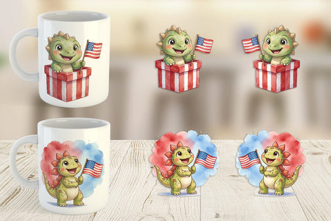 Mug Wrap Cute Firework Sparkler Dino Watercolor Sublimation artnoy 
