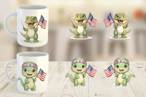 Mug Wrap Cute Firework Sparkler Dino Watercolor Sublimation artnoy 