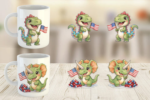 Mug Wrap Cute Firework Sparkler Dino Watercolor Sublimation artnoy 