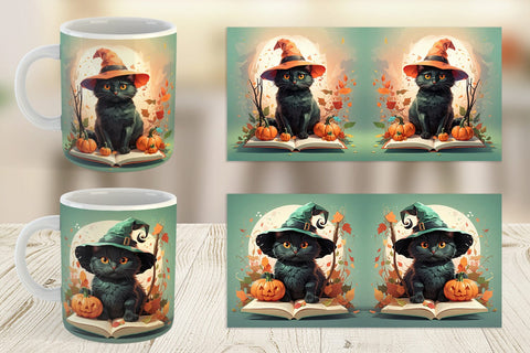 Mug Wrap Cute Halloween Black Cat Sublimation artnoy 