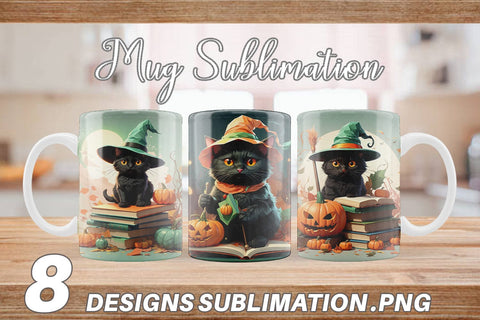Mug Wrap Cute Halloween Black Cat Sublimation artnoy 