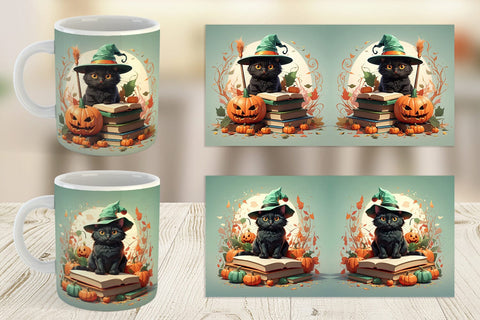 Mug Wrap Cute Halloween Black Cat Sublimation artnoy 