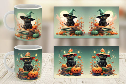 Mug Wrap Cute Halloween Black Cat Sublimation artnoy 