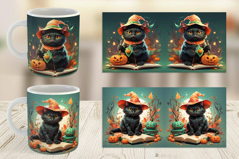 Mug Wrap Cute Halloween Black Cat Sublimation artnoy 