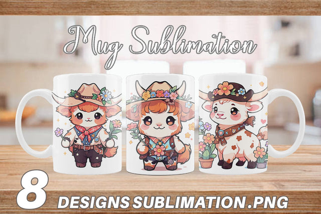 Mug Wrap Cute Highland Cow Cowboy Sublimation artnoy 