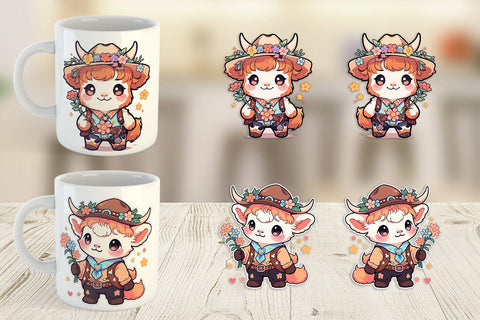 Mug Wrap Cute Highland Cow Cowboy Sublimation artnoy 
