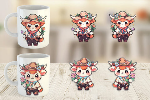 Mug Wrap Cute Highland Cow Cowboy Sublimation artnoy 