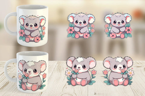Mug Wrap Cute Koala with Flower Sublimation artnoy 