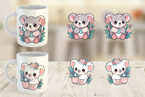 Mug Wrap Cute Koala with Flower Sublimation artnoy 