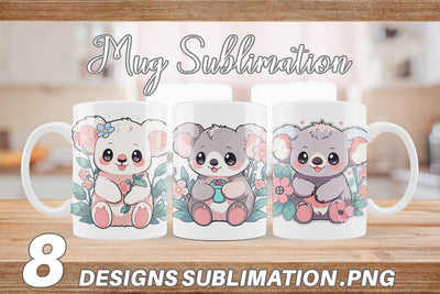 Mug Wrap Cute Koala with Flower Sublimation artnoy 