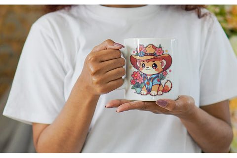 Mug Wrap Cute Lion Cowboy Flower Sublimation artnoy 