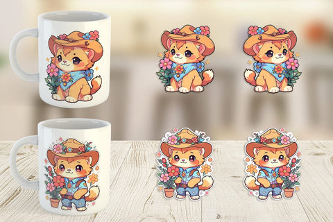 Mug Wrap Cute Lion Cowboy Flower Sublimation artnoy 