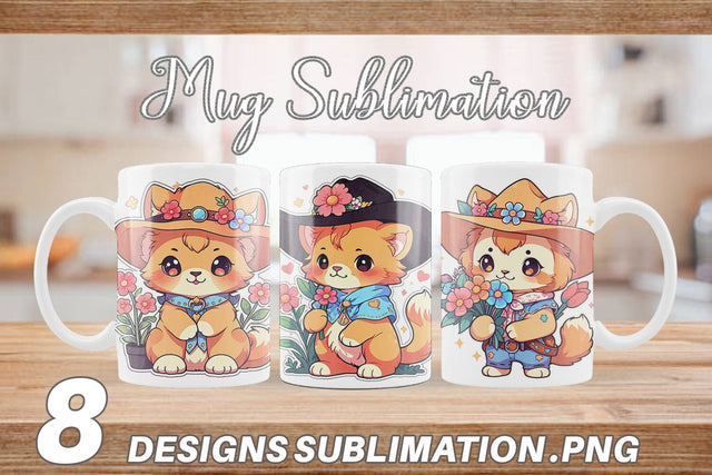 Mug Wrap Cute Lion Cowboy Flower Sublimation artnoy 