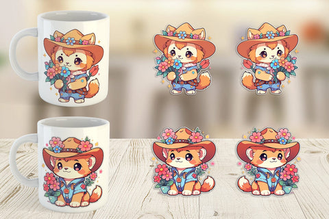 Mug Wrap Cute Lion Cowboy Flower Sublimation artnoy 