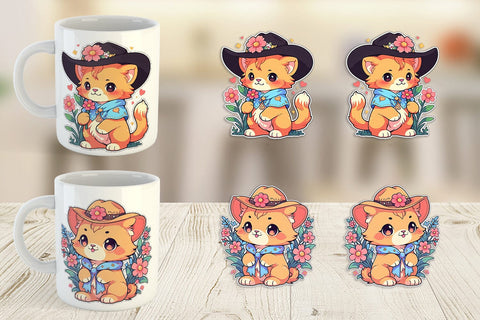 Mug Wrap Cute Lion Cowboy Flower Sublimation artnoy 