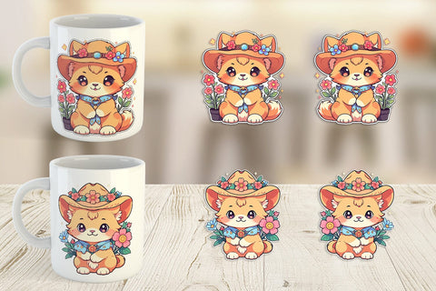 Mug Wrap Cute Lion Cowboy Flower Sublimation artnoy 