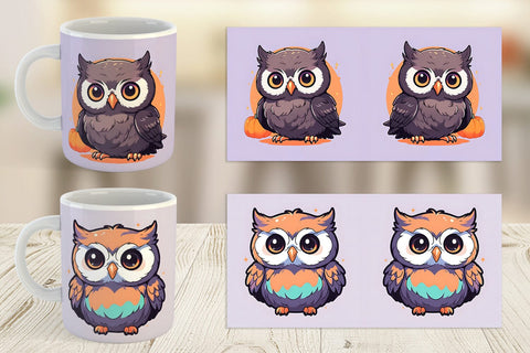 Mug Wrap Cute Owl Illustration Sublimation artnoy 