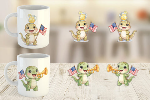 Mug Wrap Cute Picnic BBQ Dino Watercolor Sublimation artnoy 