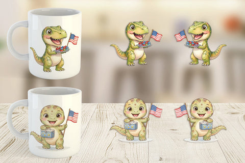 Mug Wrap Cute Picnic BBQ Dino Watercolor Sublimation artnoy 