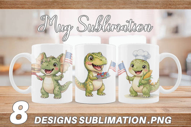 Mug Wrap Cute Picnic BBQ Dino Watercolor Sublimation artnoy 