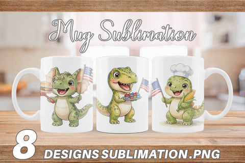 Mug Wrap Cute Picnic BBQ Dino Watercolor Sublimation artnoy 