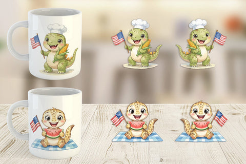 Mug Wrap Cute Picnic BBQ Dino Watercolor Sublimation artnoy 