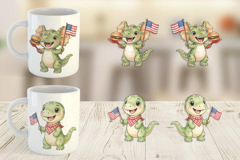 Mug Wrap Cute Picnic BBQ Dino Watercolor Sublimation artnoy 