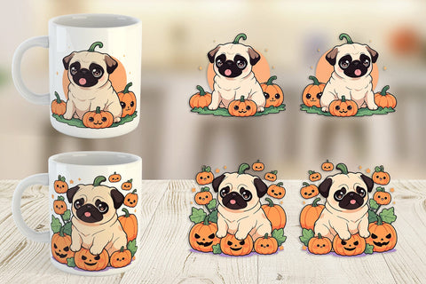 Mug Wrap Cute Pug Dog Pumpkin Sublimation artnoy 