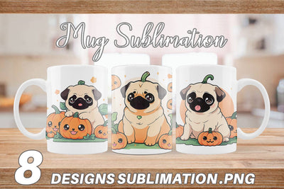 Mug Wrap Cute Pug Dog Pumpkin Sublimation artnoy 